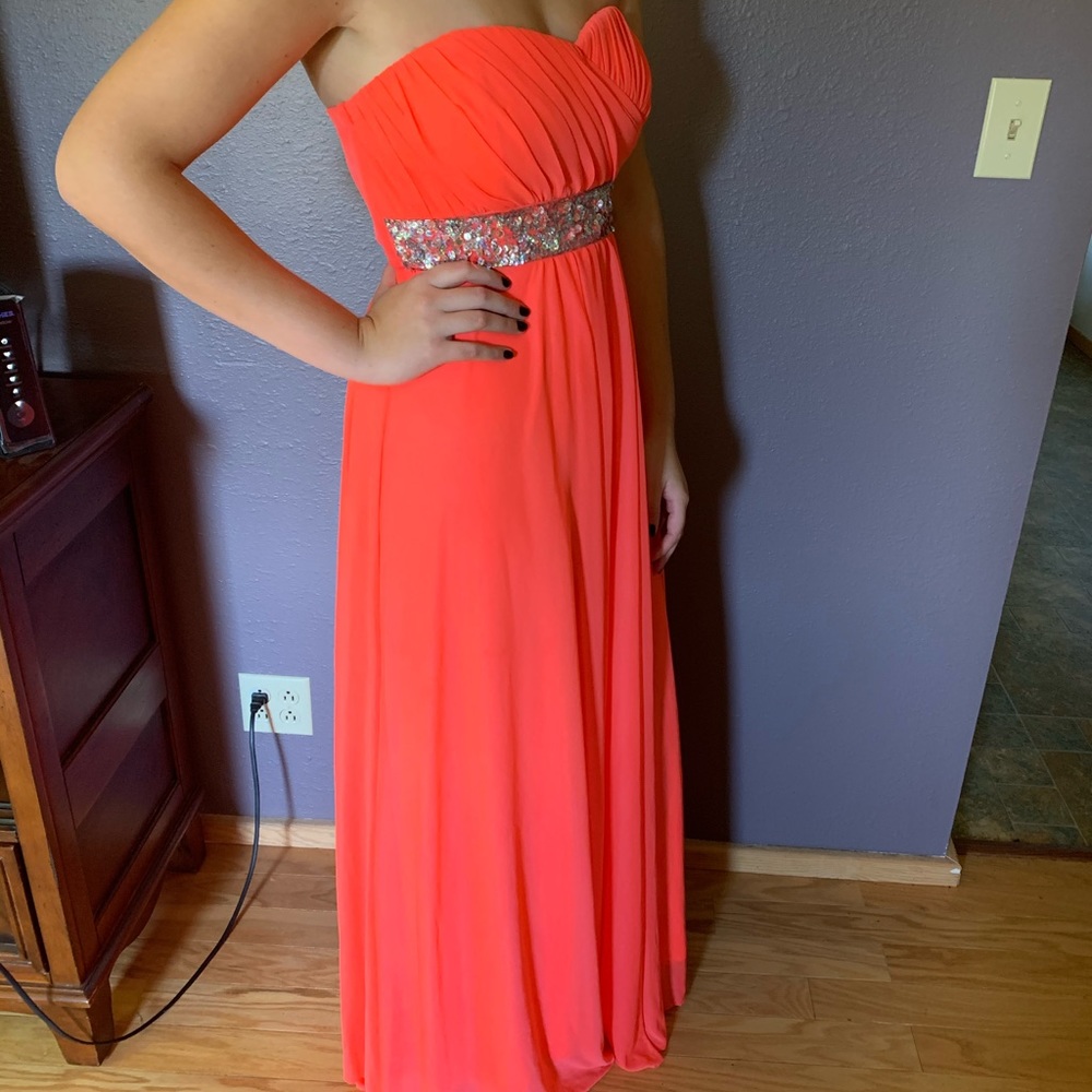 Neon coral prom dress